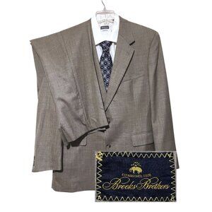 Brooks Brothers Wool Suit Jacket 43L Pants 40 x 29 Suspender Buttons Sharkskin